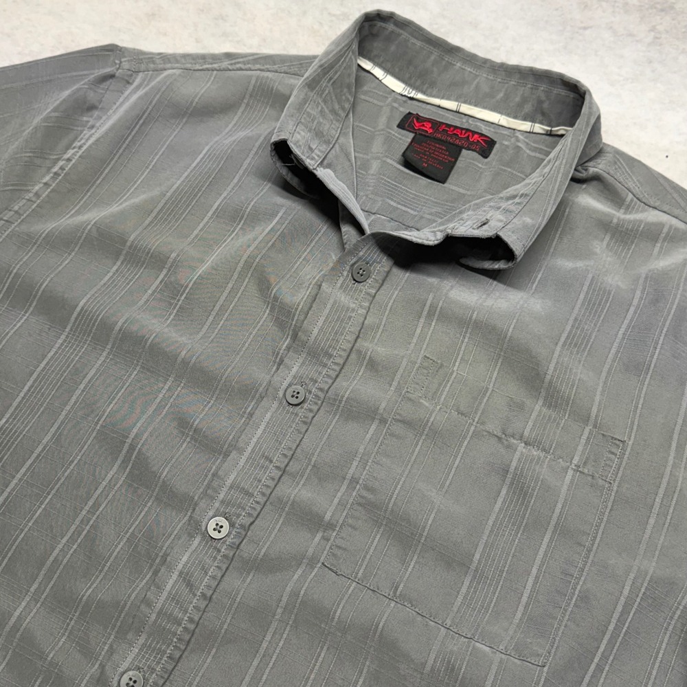 Tony‎ Hawk Mens Medium Gray Short Sleeve Tonal Stripe Skater Button Up Shirt